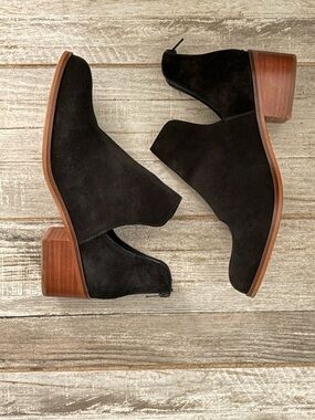 Steve Madden Black Suede Cutout Booties with Brown Block Heel